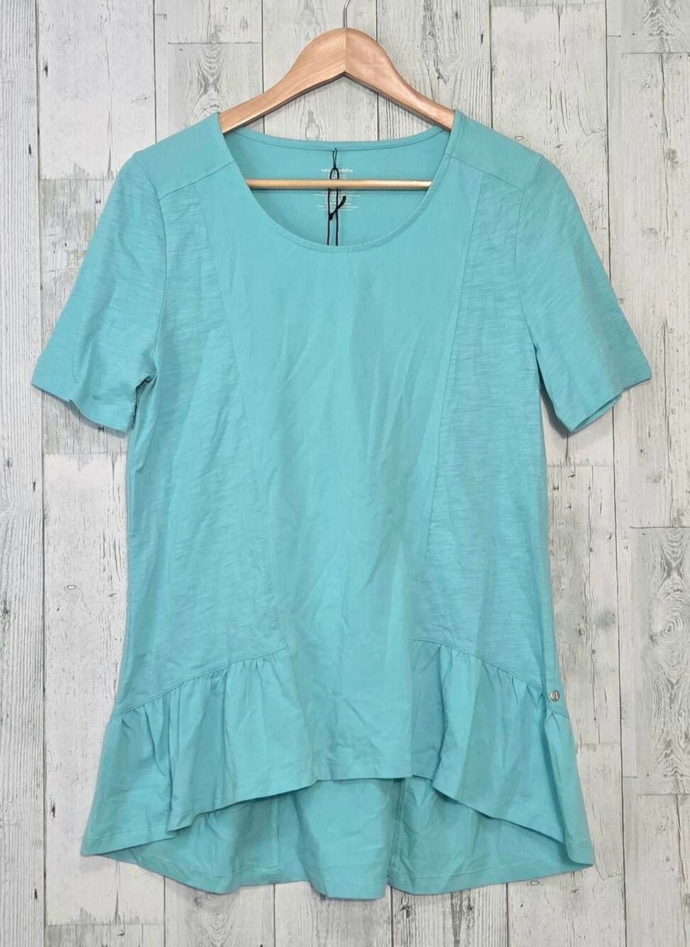 Neon Buddha 100% Cotton Summertime Peplum Top Ocean Blue Sz. S